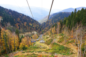 Cable car in the mountains, wilderness, landscape.