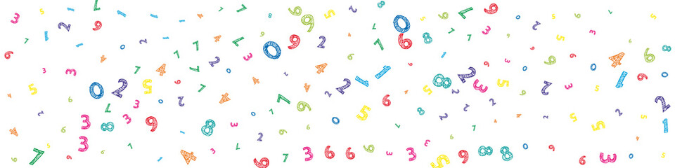 Fototapeta na wymiar Falling colorful messy numbers. Math study concept with flying digits. Graceful back to school mathematics banner on white background. Falling numbers vector illustration.