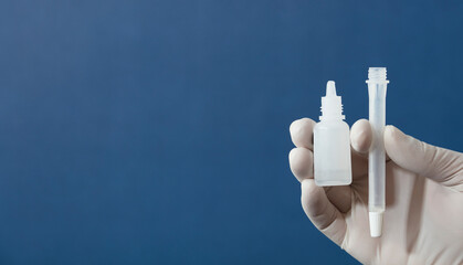 nurse or doctor performs antigen test, with blue background