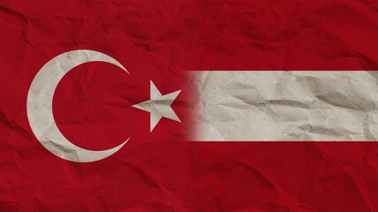 Austria and Turkey Flags Together, Crumpled Paper Effect Background 3D Illustration