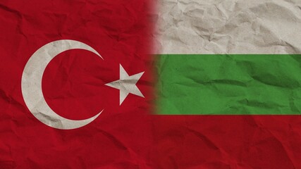 Bulgaria and Turkey Flags Together, Crumpled Paper Effect Background 3D Illustration