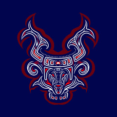 Asian Indonesian ethnic line art logo. Colorful tribal design with dark background. Abstract vector illustration