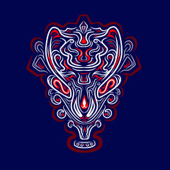 Asian Indonesian ethnic line art logo. Colorful tribal design with dark background. Abstract vector illustration