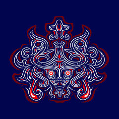 Asian Indonesian ethnic line art logo. Colorful tribal design with dark background. Abstract vector illustration