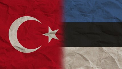 Estonia and Turkey Flags Together, Crumpled Paper Effect Background 3D Illustration