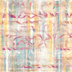 Seamless pastel batik pattern swatch for print with abstract hand drawn motifs. High quality illustration. Sophisticated streaky texture that resembles traditional asian fabric painting techniques. 