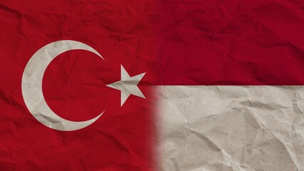Indonesia and Turkey Flags Together, Crumpled Paper Effect Background 3D Illustration
