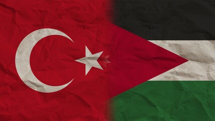 Jordan and Turkey Flags Together, Crumpled Paper Effect Background 3D Illustration