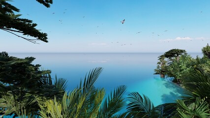 Perfect sky and water of ocean. Amazing sea landscape. Seascape background. Tourism, travel, holdiay, summer concept.