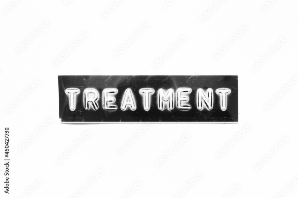 Poster Embossed letter with word treatment in black banner on white paper background