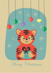 christmas card with cat and ball