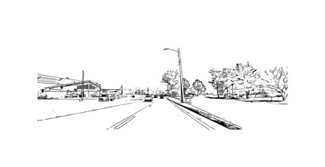 Building view with landmark of Johnson City is in east Tennessee. Hand drawn sketch illustration in vector.