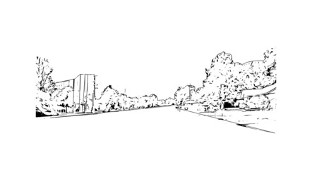 Building view with landmark of Jonesboro is the 
city in Arkansas. Hand drawn sketch illustration in vector.