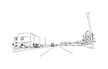 Building view with landmark of Jonesboro is the 
city in Arkansas. Hand drawn sketch illustration in vector.