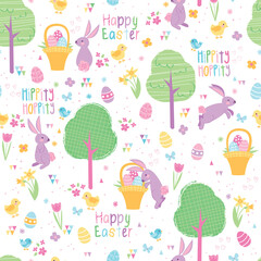 Easter themed vector pattern filled with Easter greetings. The Easter Bunny and his friends wish you a happy Easter Sunday in this vector pattern