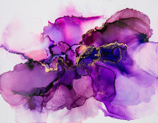Abstract fluid art. Alcohol ink on canvas. Blue, purple, and gold. © Jeremy Francis