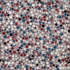 Seamless pattern of red white and blue circles packed tightly into sophisticated print. High quality illustration. Classy polka dot globe motif graphic design. Stylish elegant geometric orb material