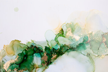 Abstract fluid art. Alcohol ink on canvas. Green, yellow, and black © Jeremy Francis