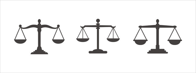 Scale of justice icon vector set. Balanced scale of justice symbol illustration. Fair law court symbol icon.