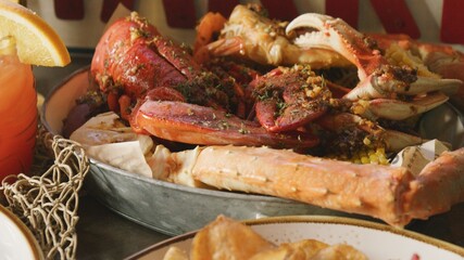 Crab boil in metal bowl