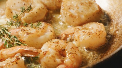 shrimp frying in pan