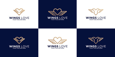 Inspiration collection of winged heart logo design in line style