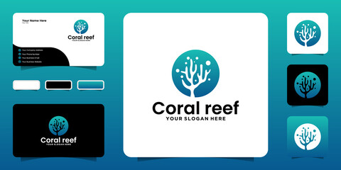 Coral reef logo design inspiration, sea stones, seaweed and business card designs © reza
