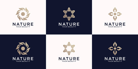 Fototapeta na wymiar collection of nature logo design inspiration, flowers, mandalas, and natural leaves