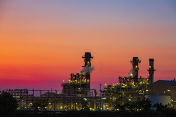 Morning scene of oil refinery plant and power plant of Petrochemistry in the morning time