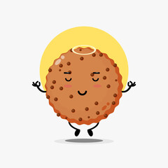 Cute chocolate cake character meditating in yoga pose