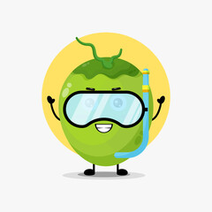 Cute coconut character in diving equipment