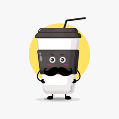 Cute coffee cup character with mustache