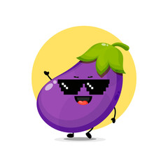 Cute eggplant character wearing pixel glasses