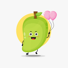 Illustration of cute mango character carrying balloon