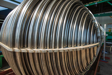 Fototapeta premium Heat exchanger tube Detail U-shaped tube bundle of stainless steel.