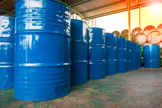 Oil barrels blue or chemical drums