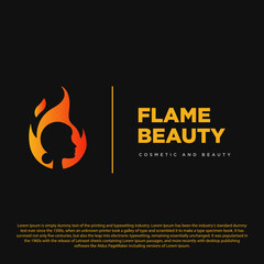 Flame beauty creative logo design template. Flame and girl head icon vector illustration for cosmetic, salon or others