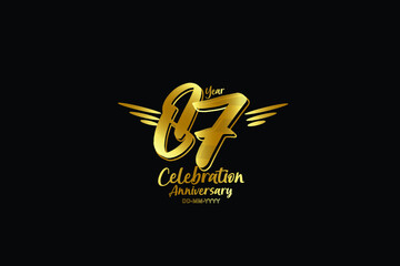 87 year anniversary gold colors on black background  with triple small stripes on left and right- vector 