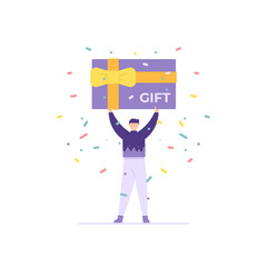 illustration of a customer getting a gift card. the concept of discounts, vouchers, offers, gifts for loyal customers. flat cartoon style. vector design