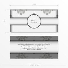 Luxurious Postcard Template White colors with Indian patterns. Print-ready invitation design with mandala ornament.