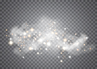 Glowing light effect with many glitter particles isolated on transparent background. Vector starry cloud with dust. Magic christmas decoration