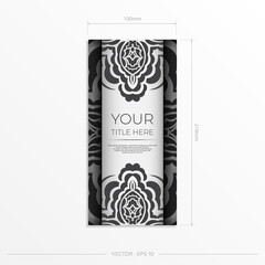 Luxurious postcard White colors with Indian ornaments. Vector design of invitation card with mandala patterns.