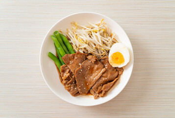 stir-fry Teriyaki Pork with sesame seeds ,mung bean sprouts, boiled egg and rice set