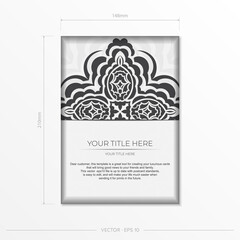 Luxurious postcard White colors with Indian ornaments. Vector design of invitation card with mandala patterns.