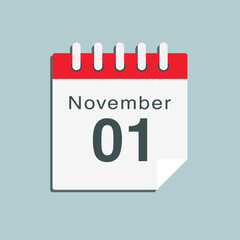Icon day date 1 November, template calendar page