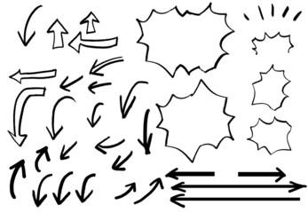 びっくり吹き出しと矢印のセット