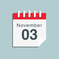Icon day date 3 November, template calendar page