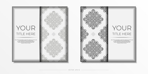 postcard White colors with Indian ornament. Invitation card design with mandala patterns.