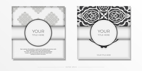 Postcard template White colors with Indian patterns. Print-ready invitation design with mandala ornament.