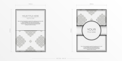 Vector postcard White colors with Indian ornaments. Invitation card design with mandala patterns.